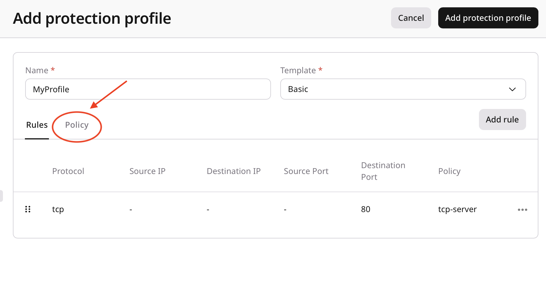 Protection profiles Policy