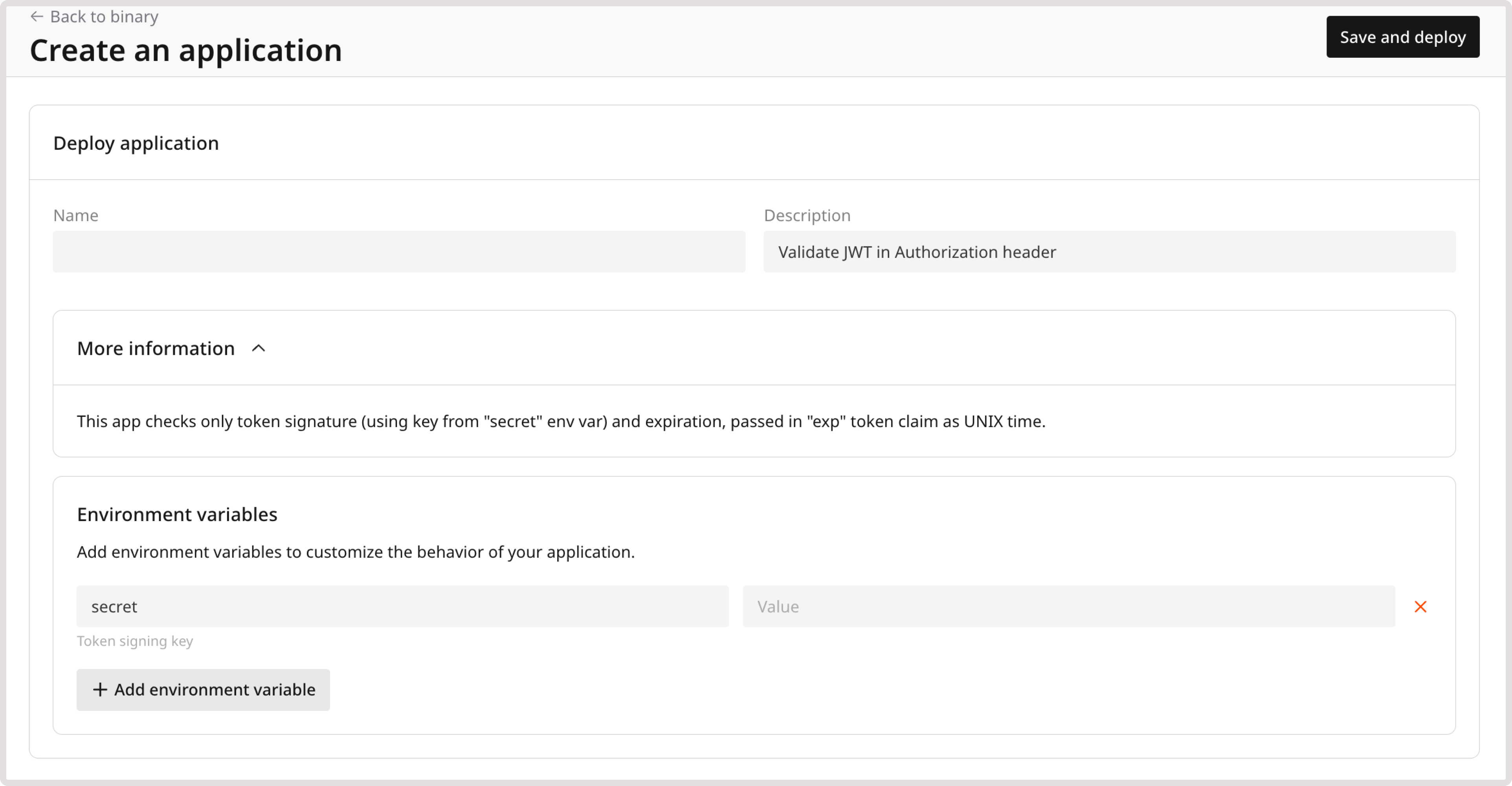 JWT template configuration menu