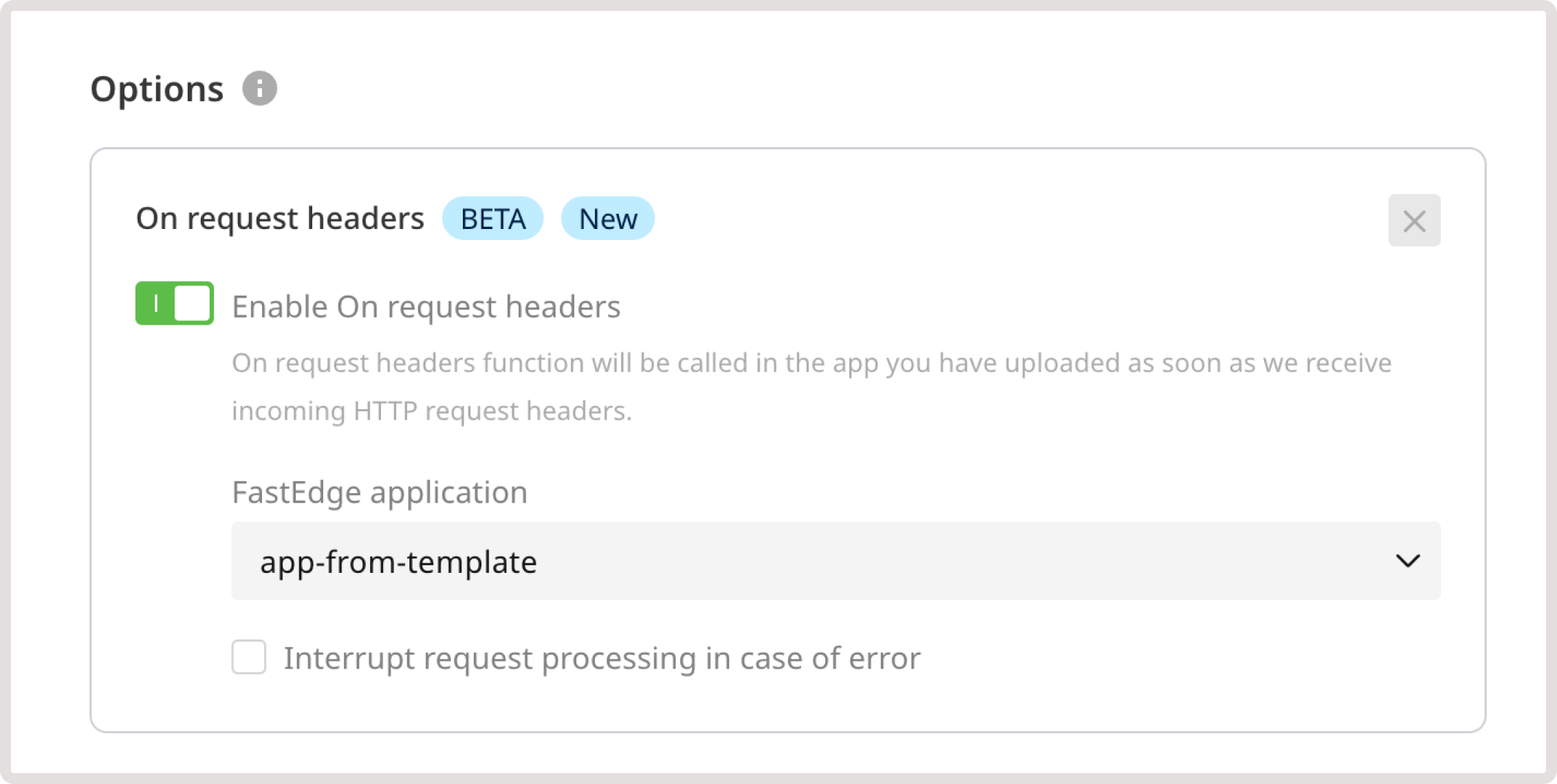 Enable FastEdge apps section in rule options dialog