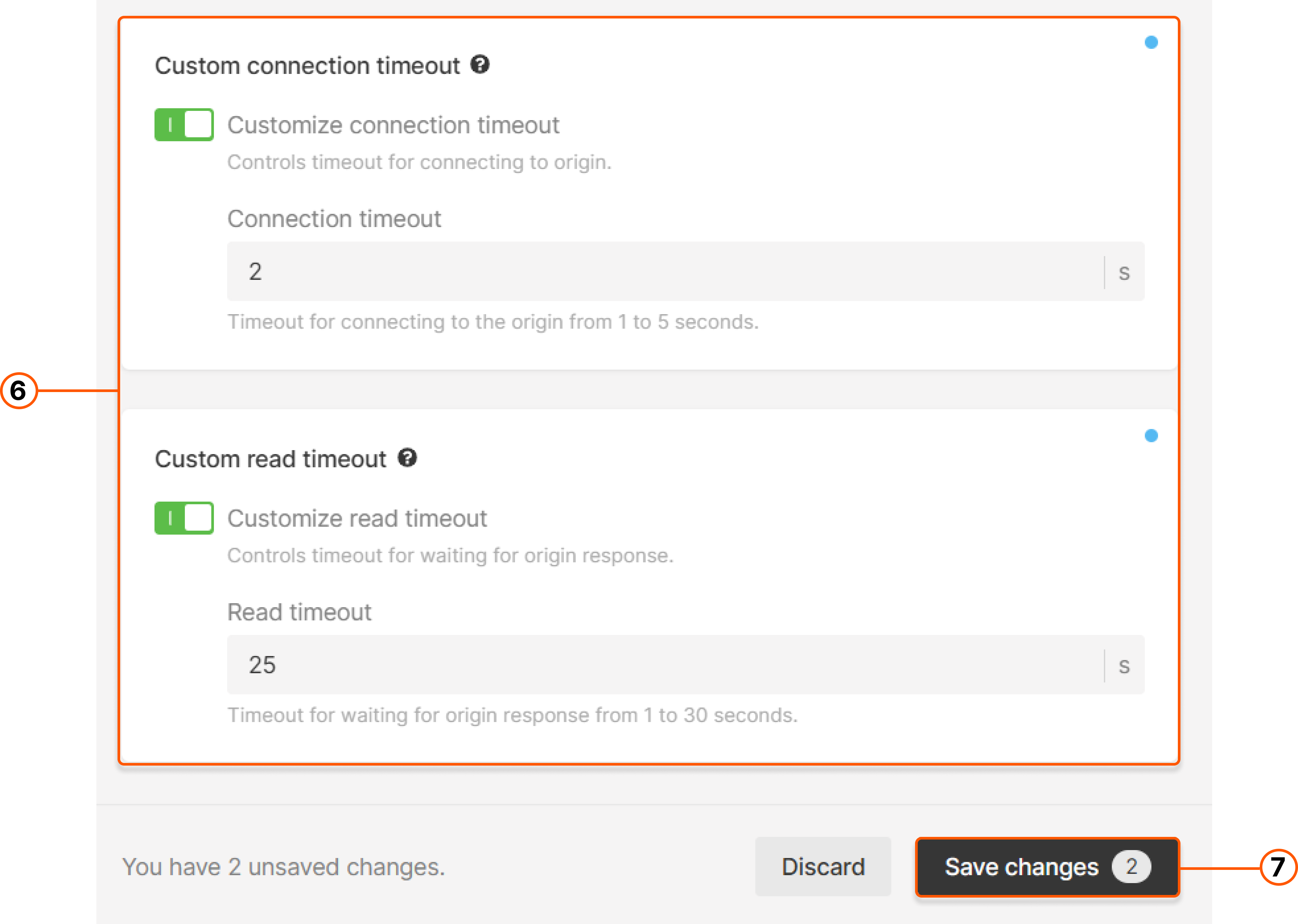 A dialog with enabled custom read and connection timeouts