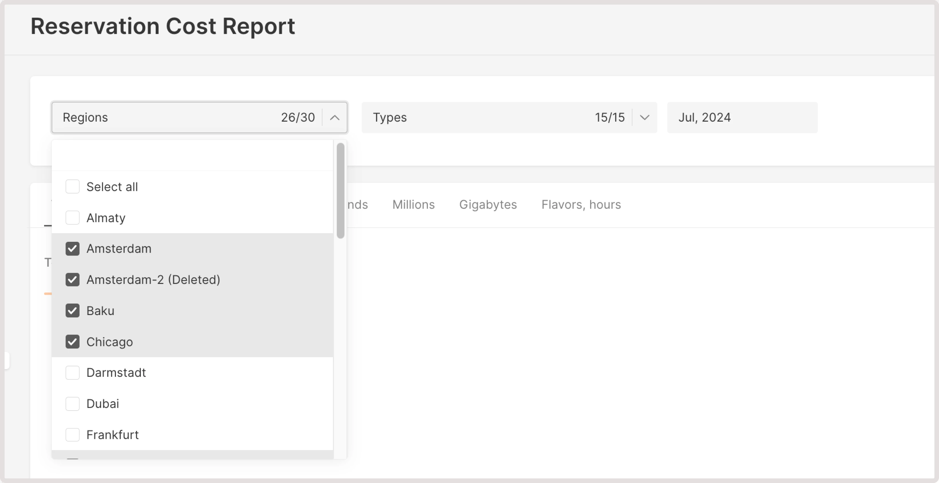 Projects dropdown