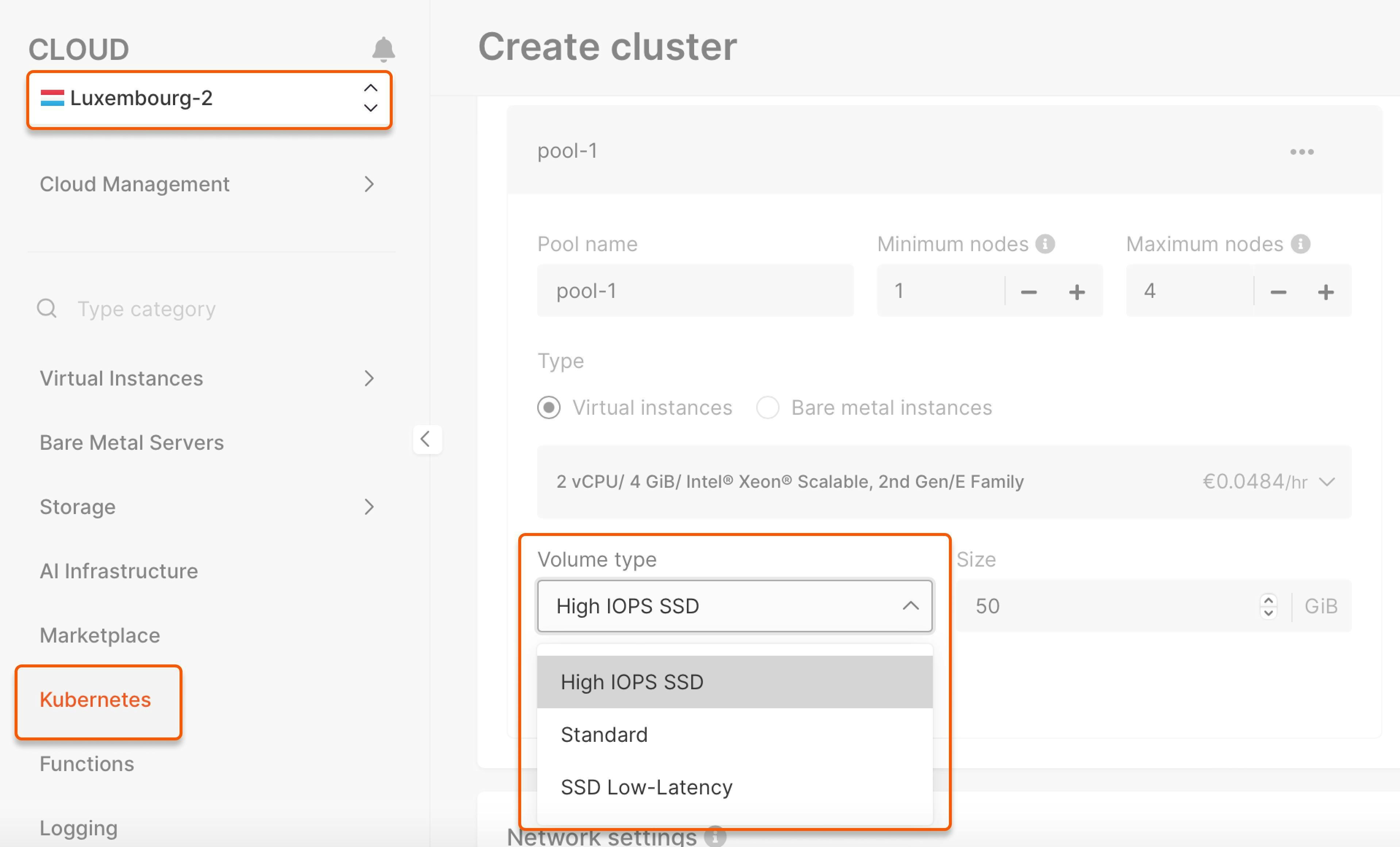 Create new cluster