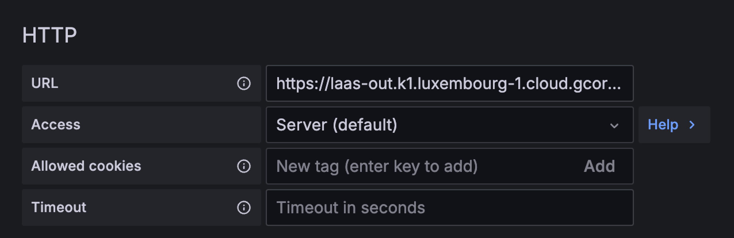 HTTP settings of the OpenSearch plugin in Grafana