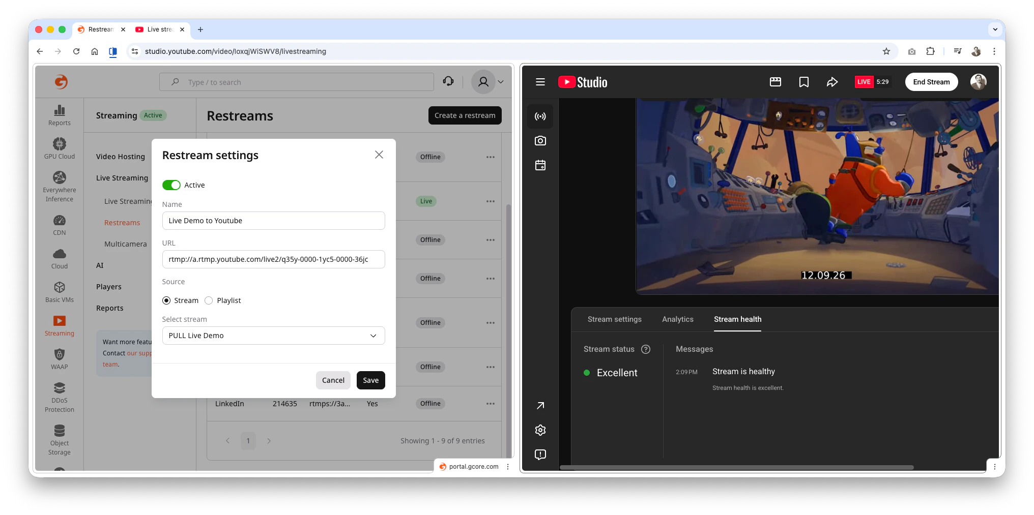 Restreams to YouTube