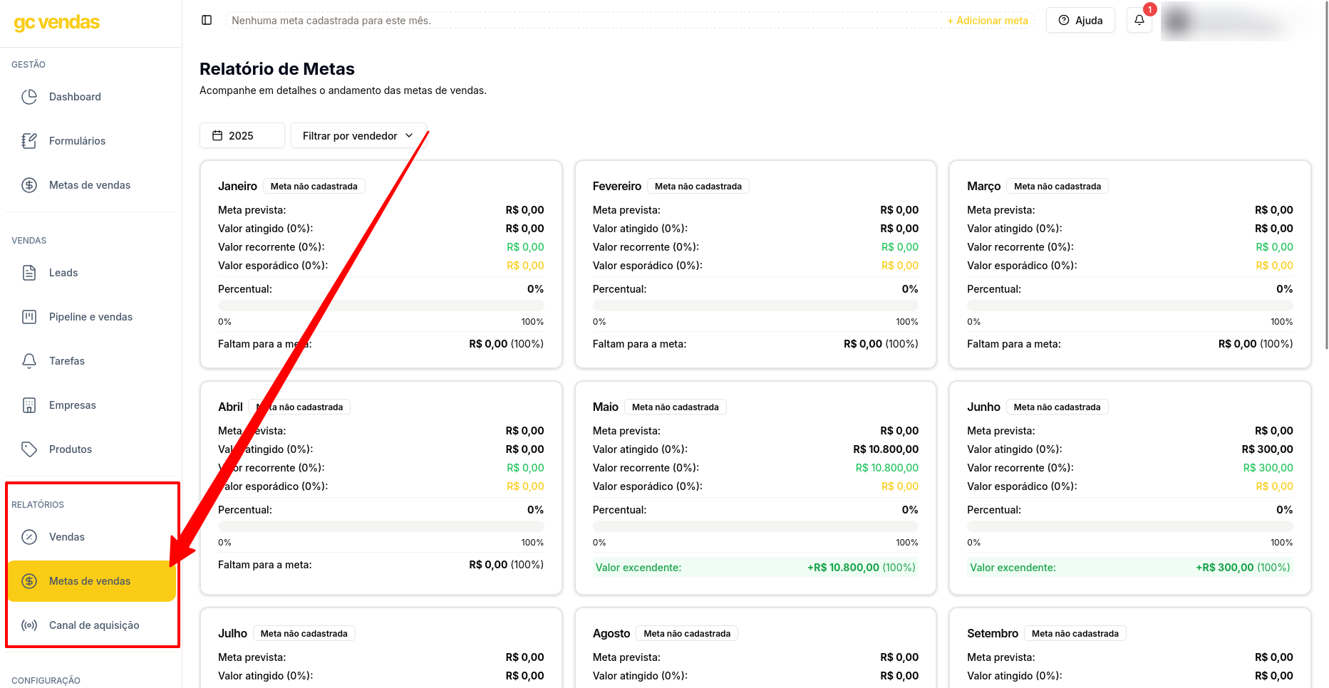 Sales Goals Report Menu Pn