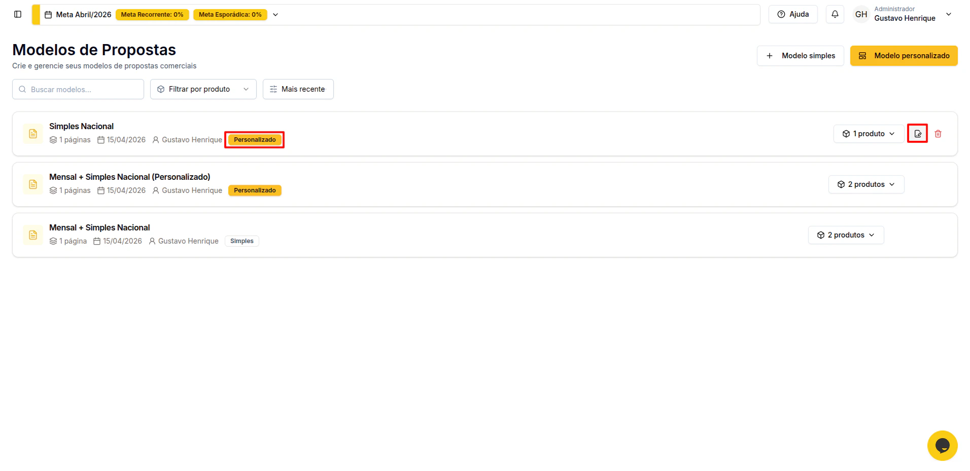 Edit Modelos Proposta