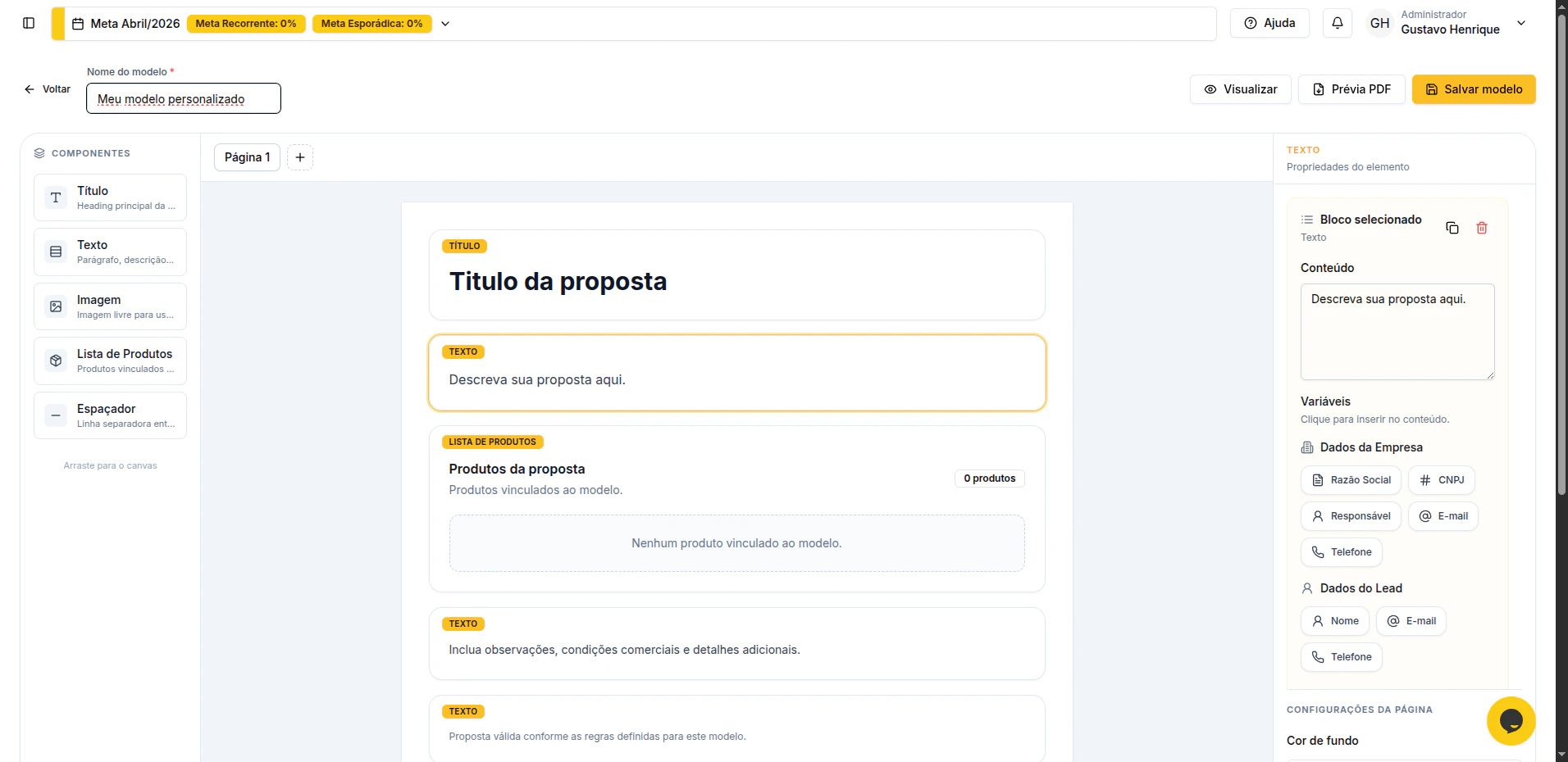 Paginca Modelos Proposta