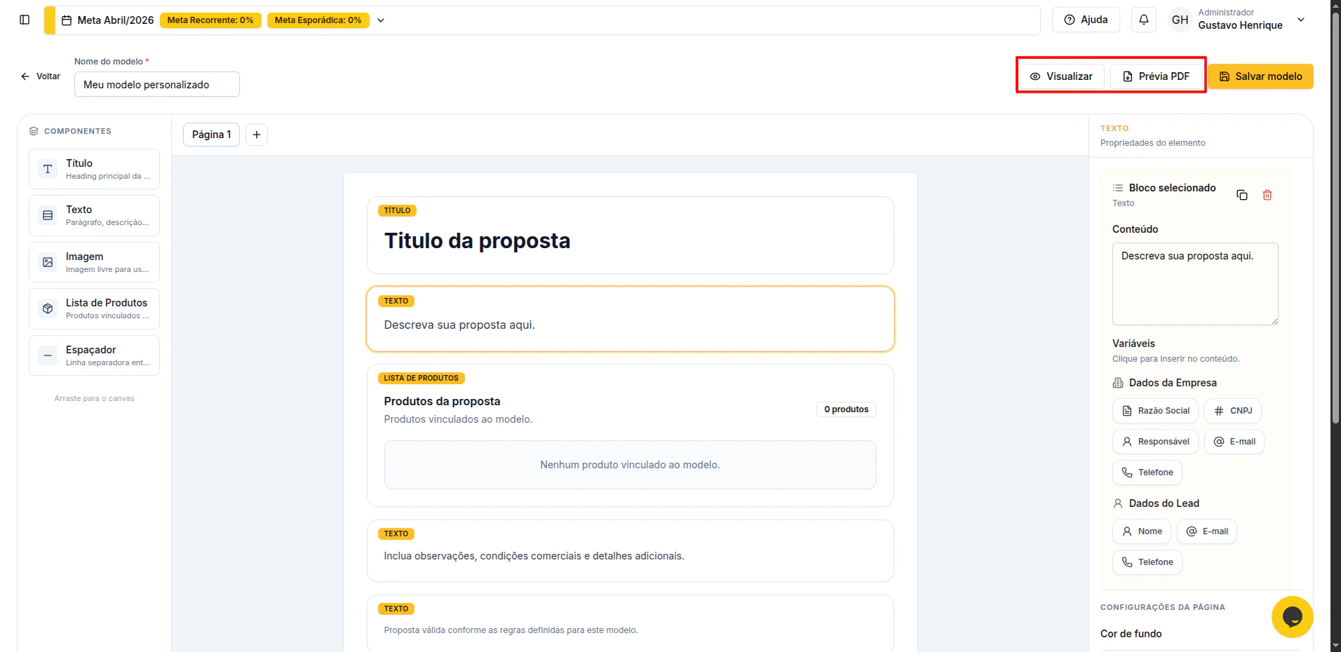 Visualizar Modelos Proposta