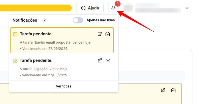 Painel de notificações