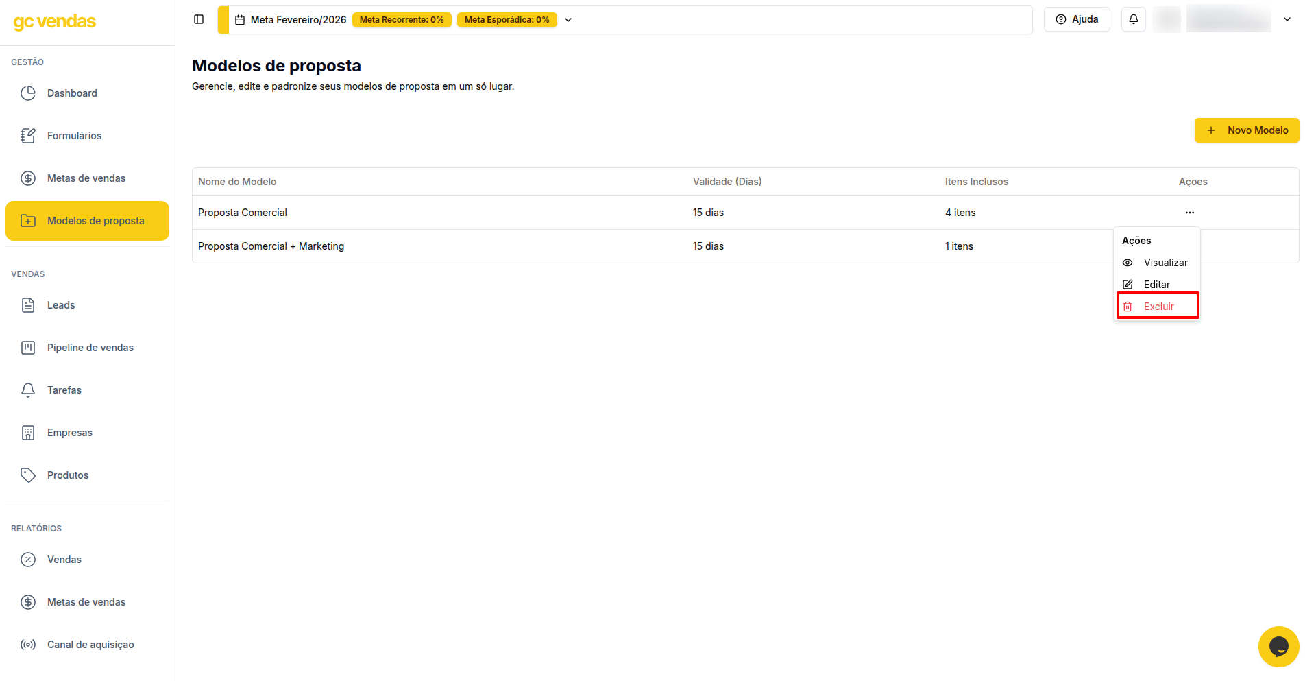 Remover Modelos Proposta