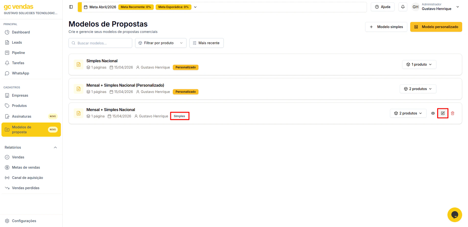 Edit Modelos Proposta