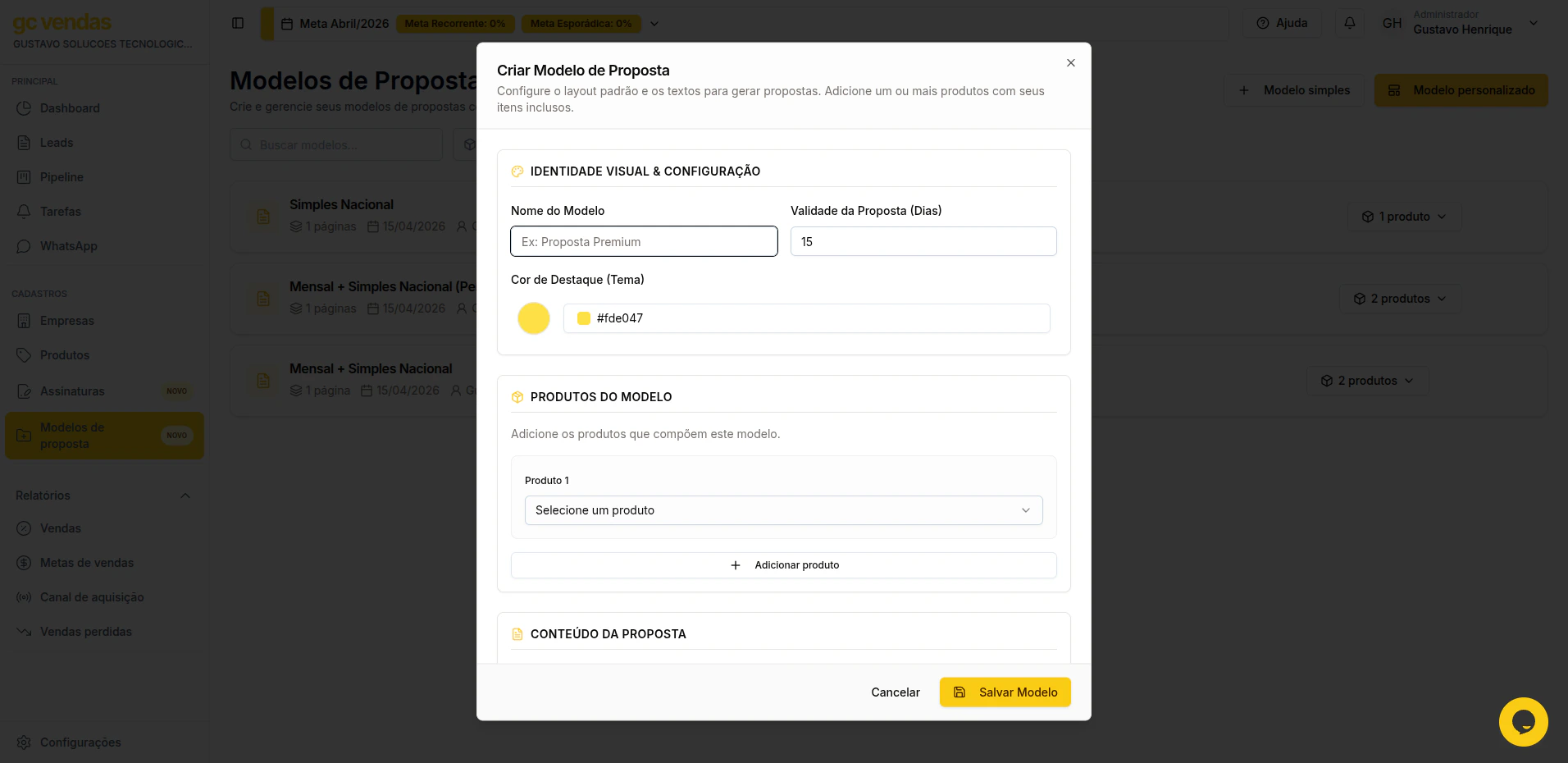 Formulario Modelos Proposta