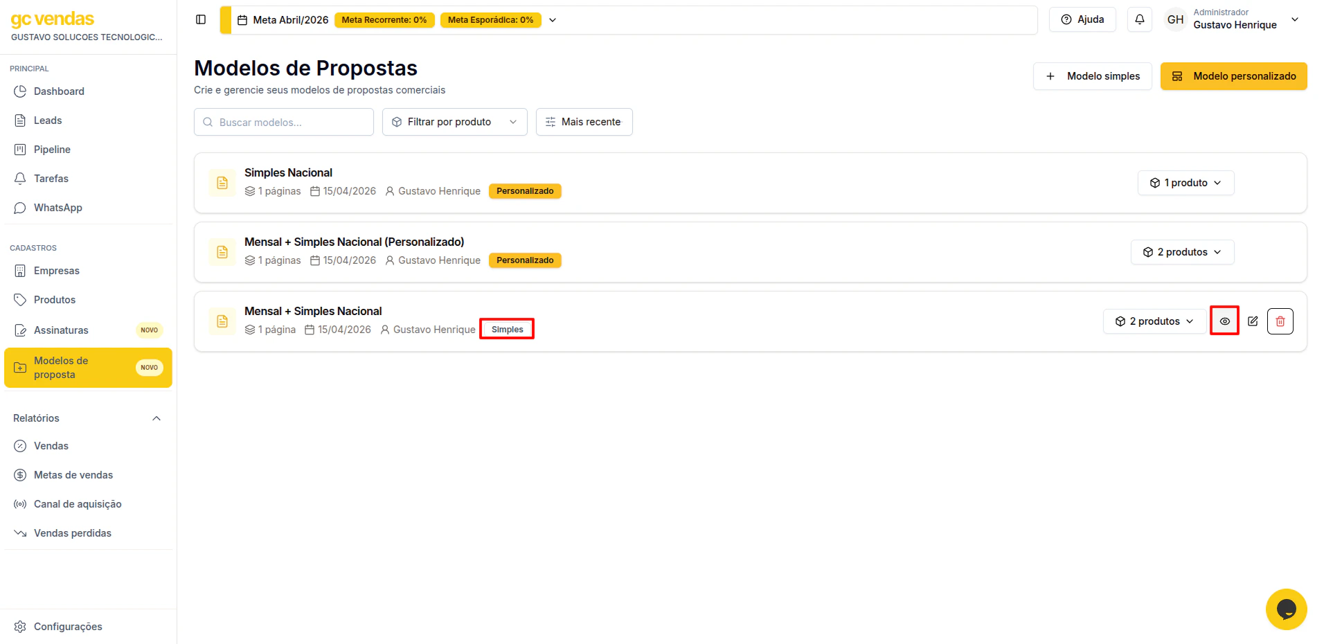Visualizar Modelos Proposta