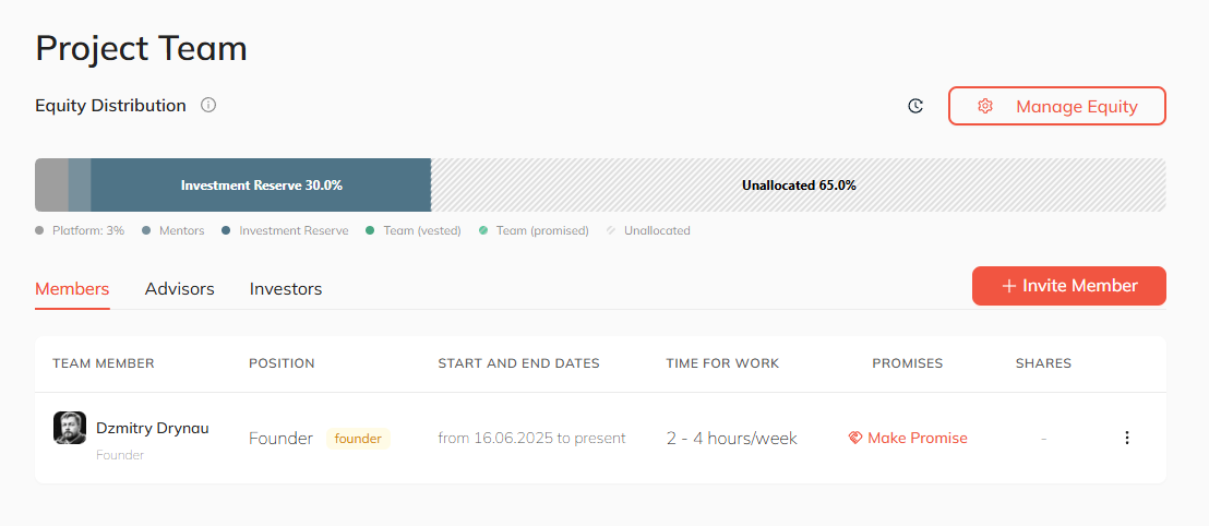 Project Team Management Page