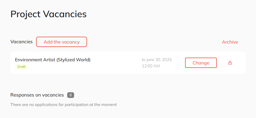 Project Vacancy Page