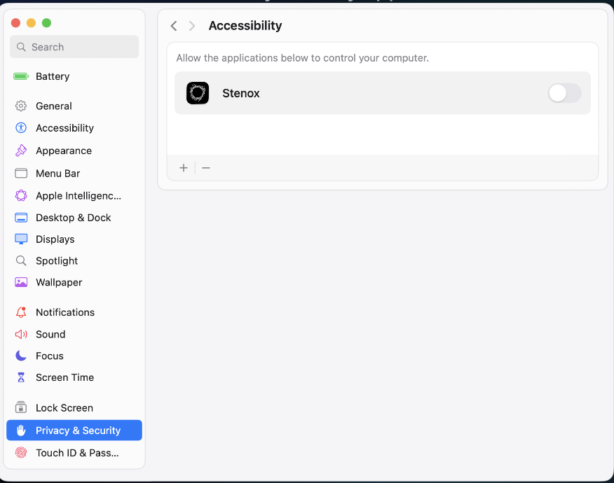 Enable Stenox in Accessibility settings