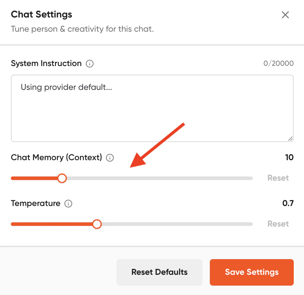 Chat Memory Settings