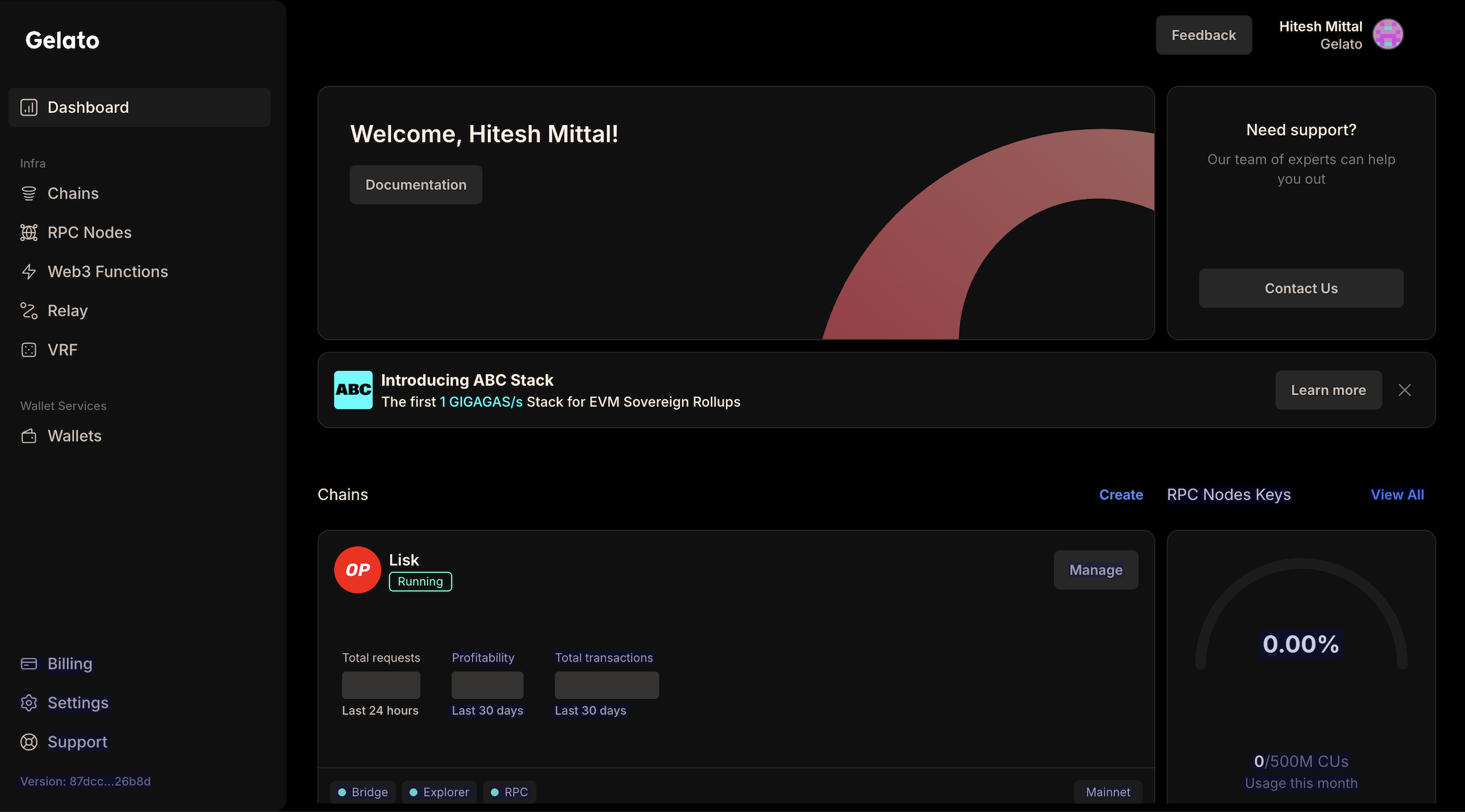 Gelato RaaS Dashboard