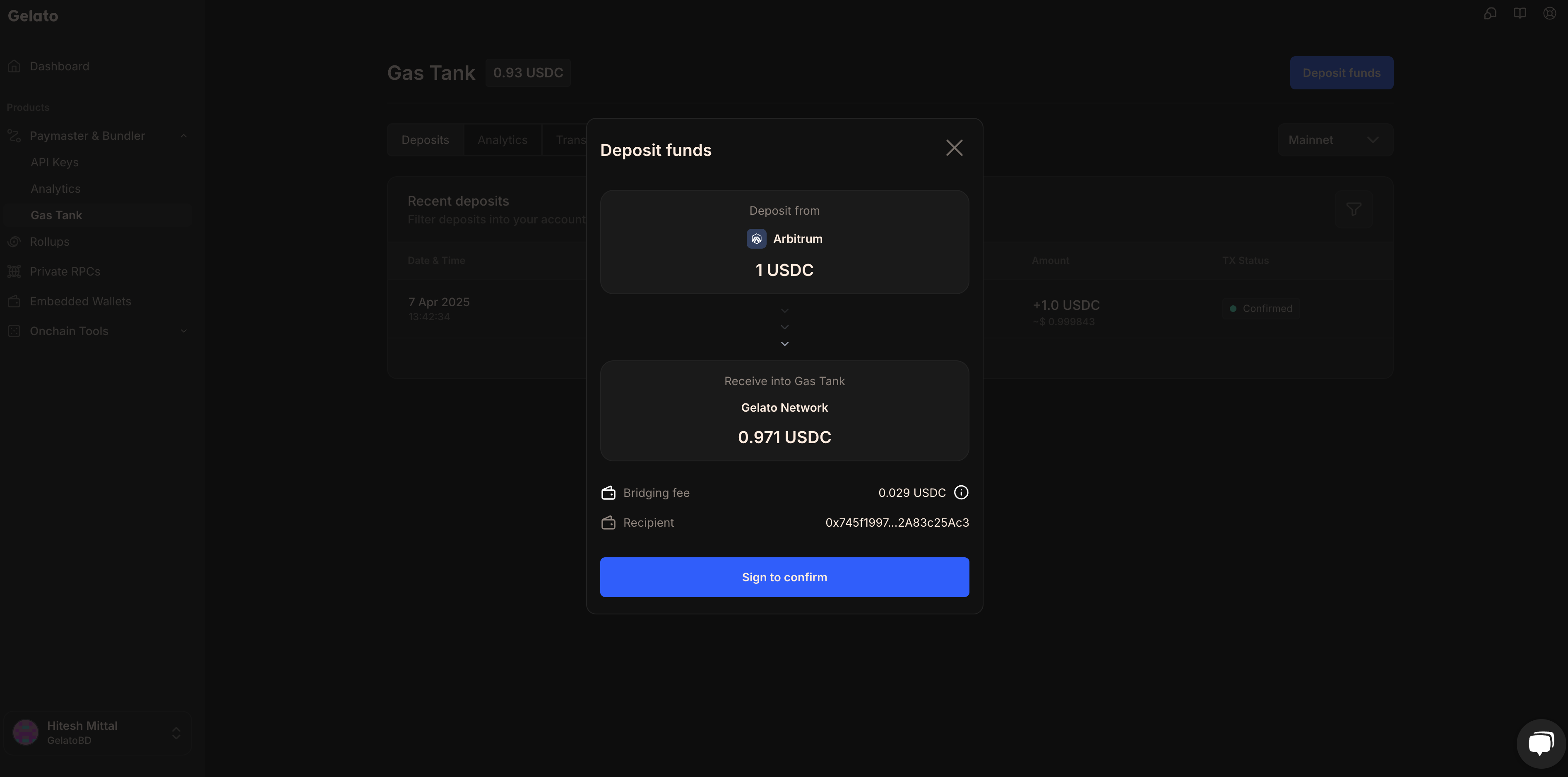 Confirm Deposit