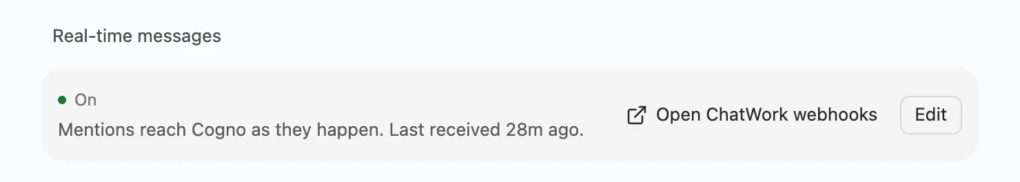 Real-time messages section showing On and when the last mention was received