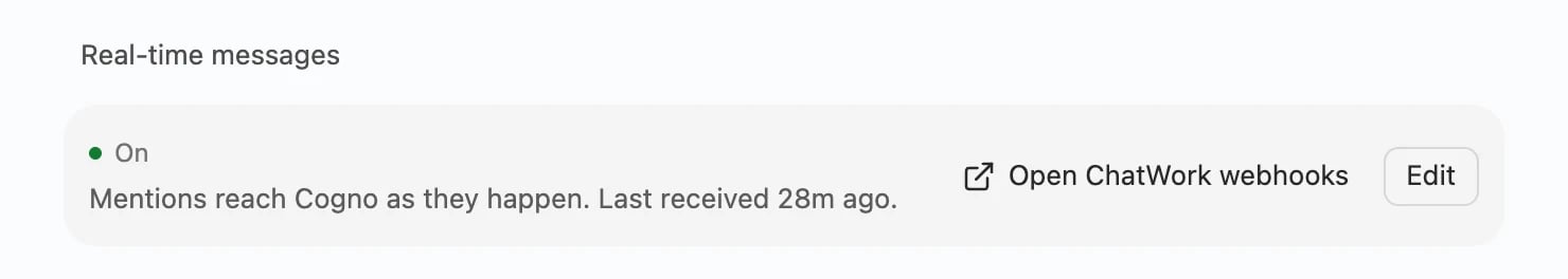 Real-time messages section showing On and when the last mention was received