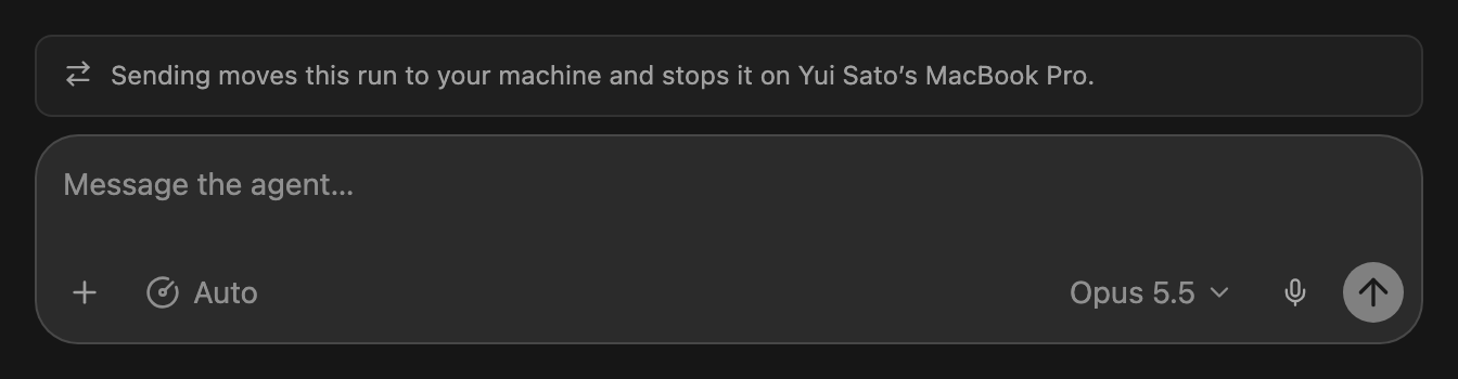 Line above the message box saying that sending moves the run to your machine and stops it on the teammate's machine