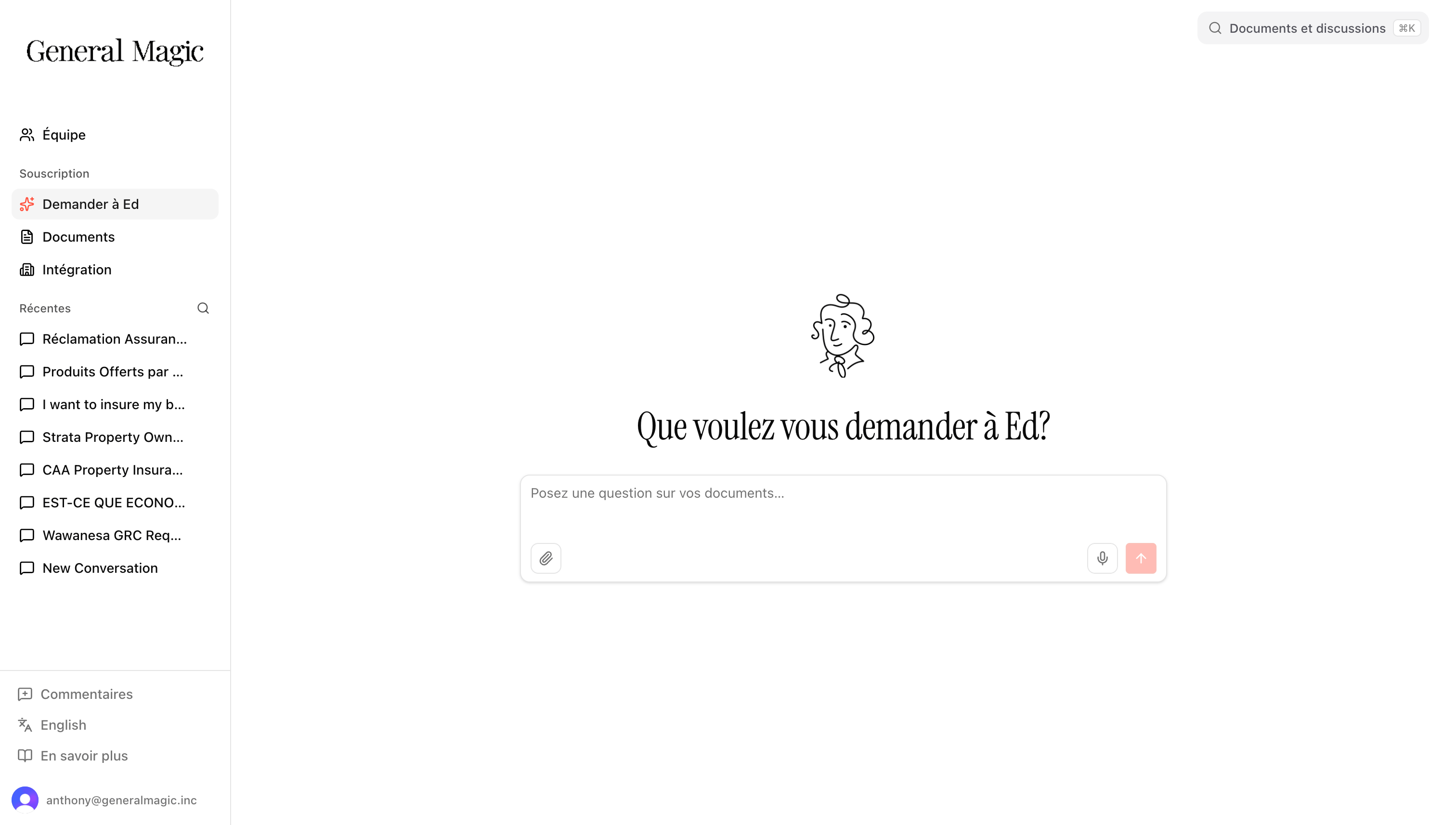 L'écran Demander à Ed avec l'invite « Que voulez-vous demander à Ed ? » et un champ de question