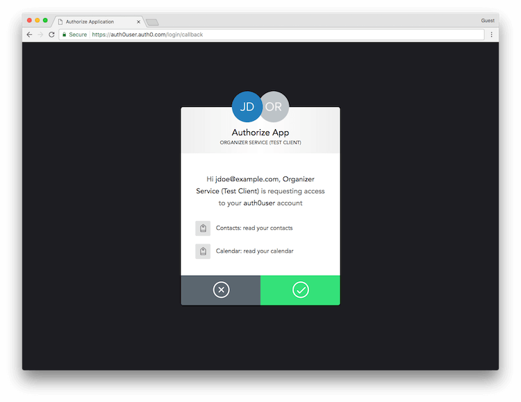 Example application Lock Consent screen