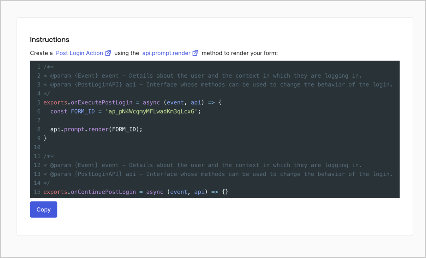 Dashboard > Actions > Forms > Form > Embed