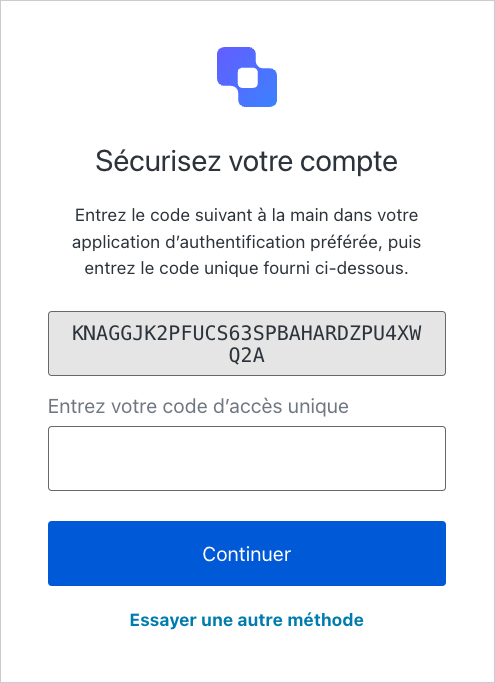 The temporary one-time password enrollment screen as displayed on a mobile device.