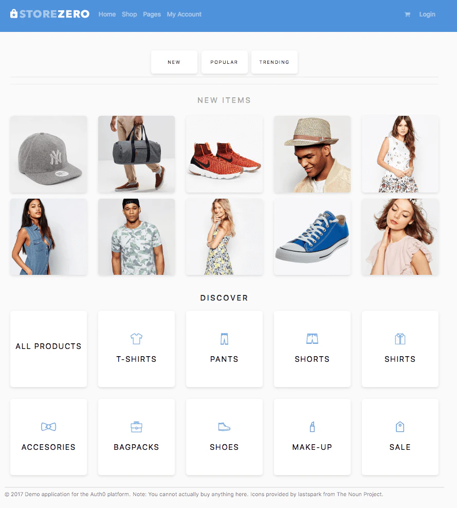 Example e-commerce website Storezero.io