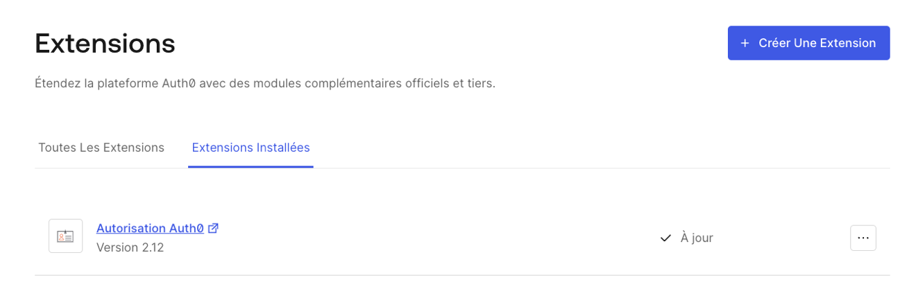 Dashboard (Tableau de bord) – Extensions – Installed Extensions (Extensions installées) – Authorization Extension (Extension d’autorisation)