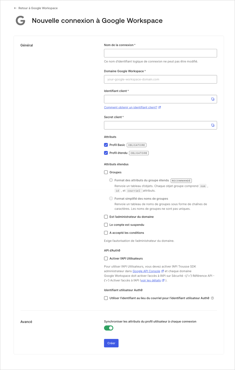 Create Google Workspace Connection (Créer connexion Google Workspace)