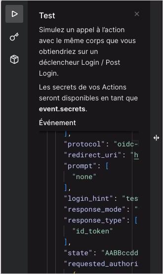 Éditeur de code d’actions : panneau Test Runner