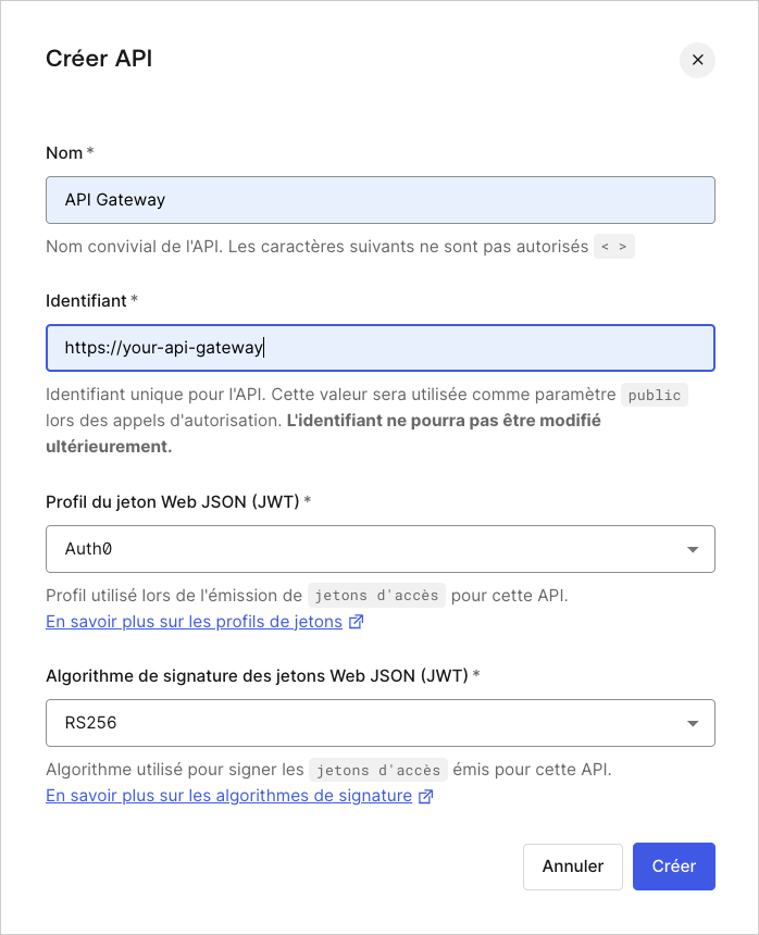 Dashboard – Créer API – Passerelle AWS API