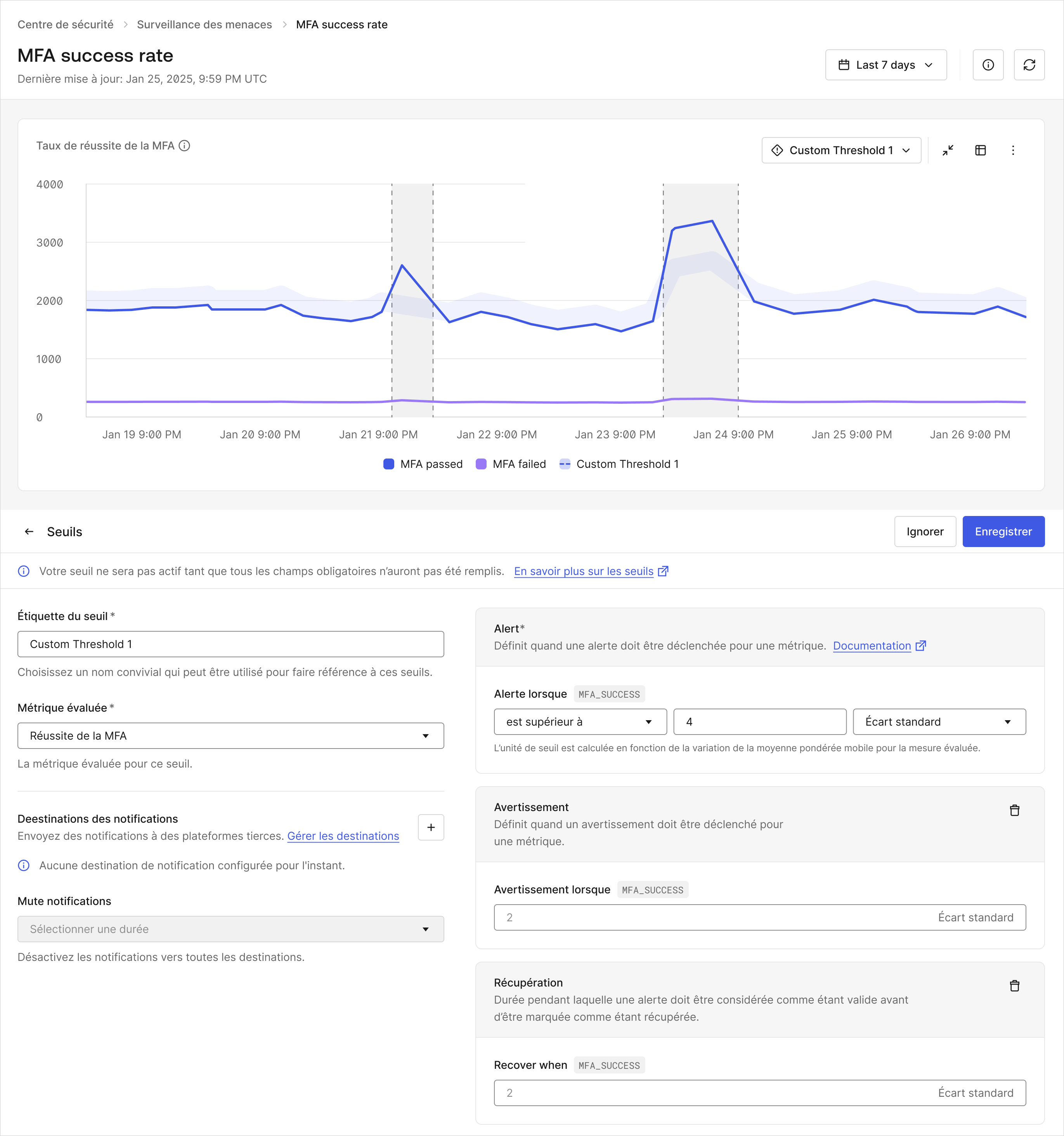 A second screenshot of our Security Center Thresholds product