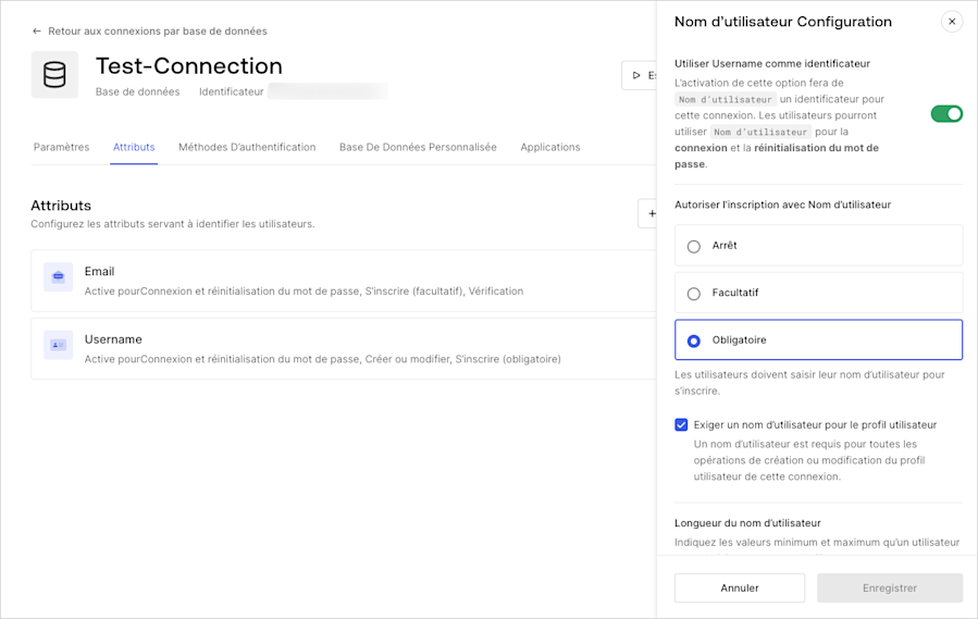 Enable or disable require username setting (Activer ou désactiver le réglage « Exiger un nom d’utilisateur »)