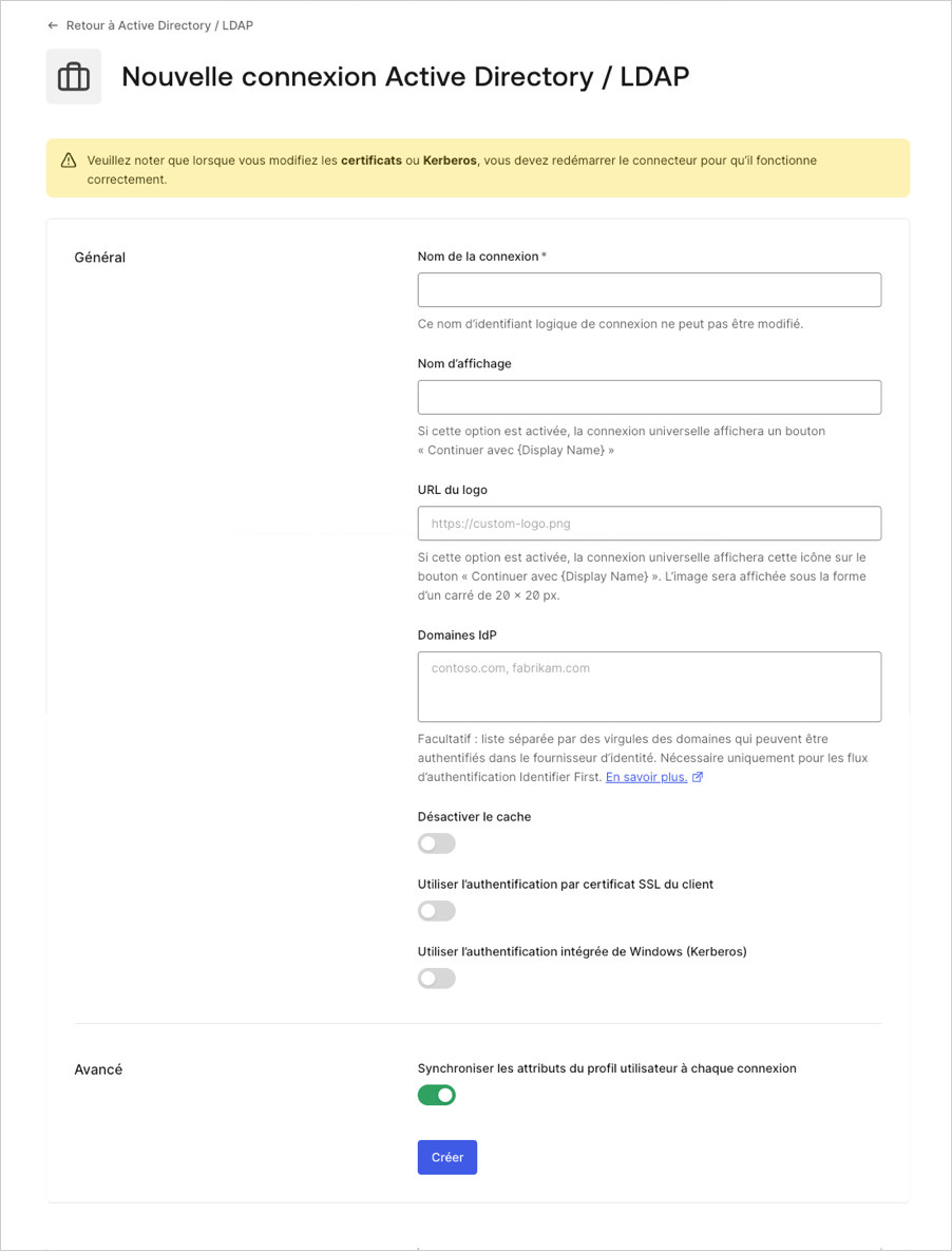 Saisissez les détails de connexion AD/ LDAP