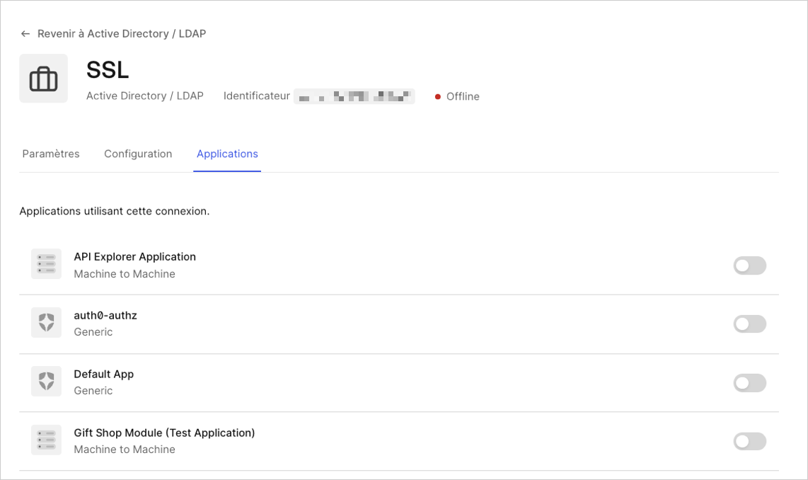 Dashboard – Connexions – Entreprise – Applications