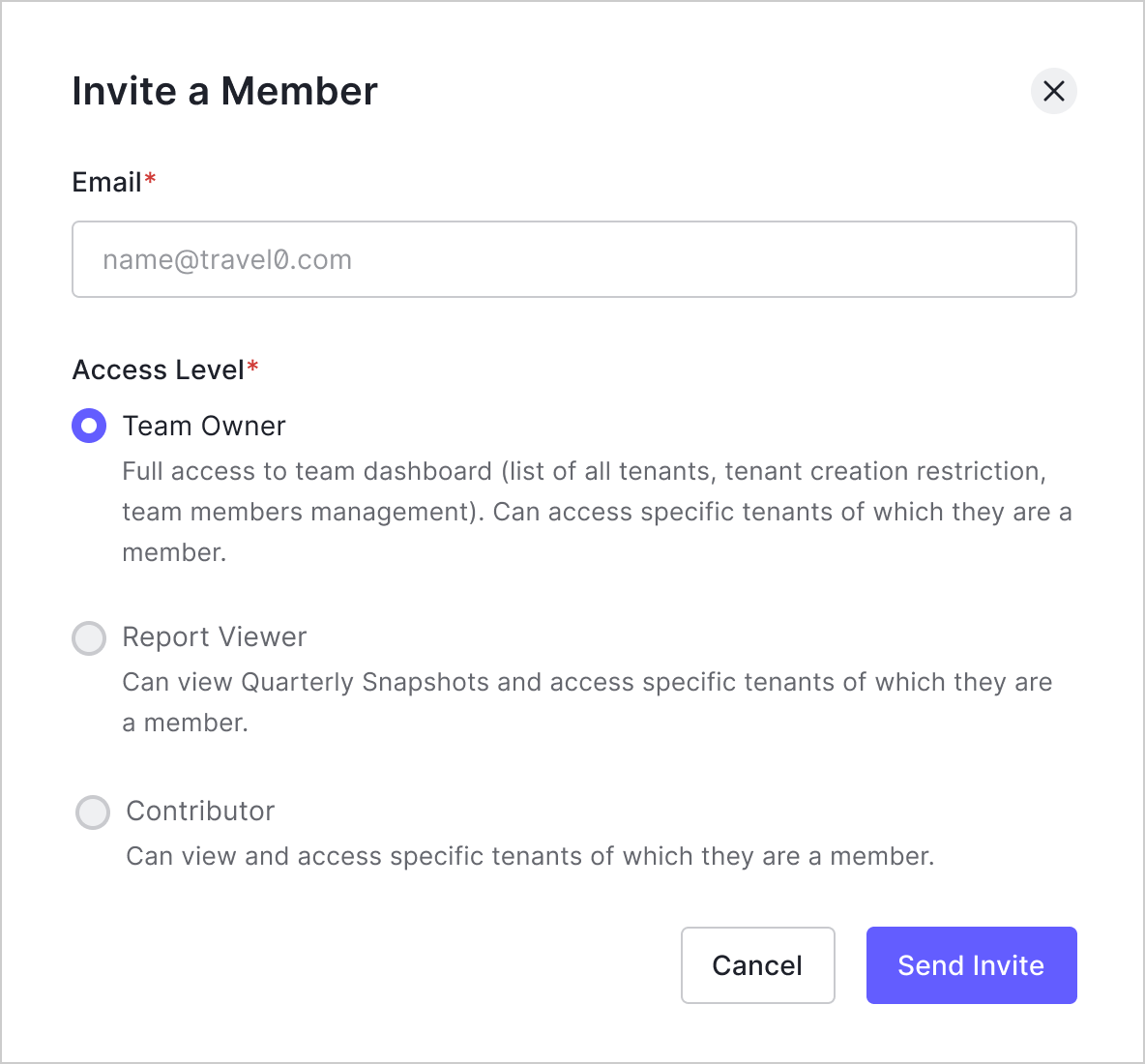 Team member management screenshot