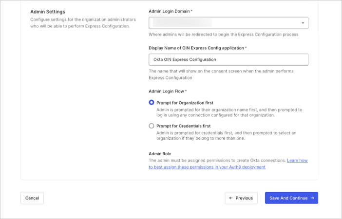 Express Configuration Admin Settings