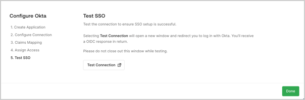 The sixth step of the self-service assistant that customer admins use to configure SSO.