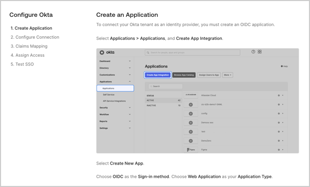 The second step of the self-service assistant that customer admins use to configure SSO.