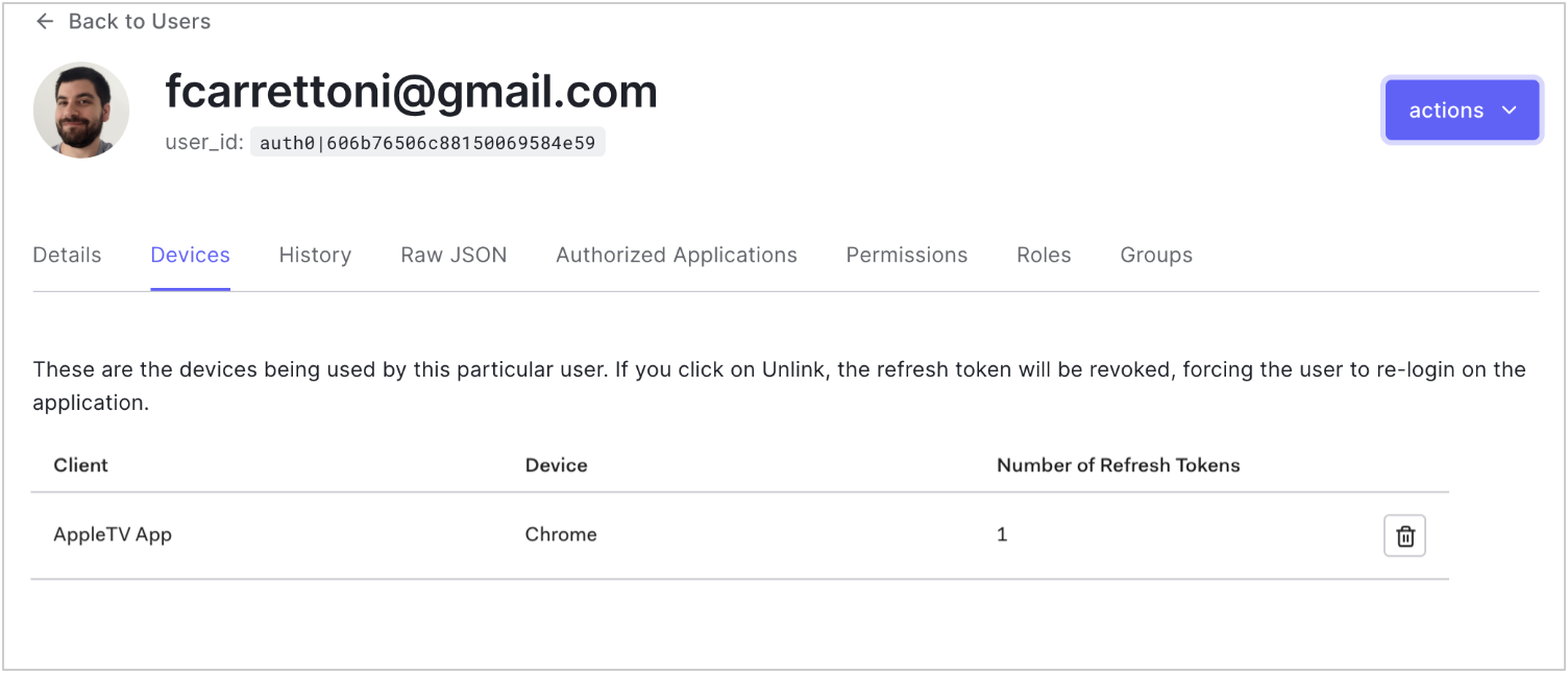 Dashboard - Users & Roles - Users - Devices View