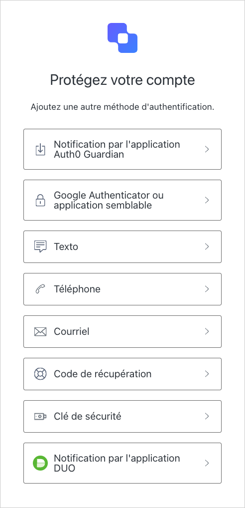 Show Multi-factor Authentication options end user view