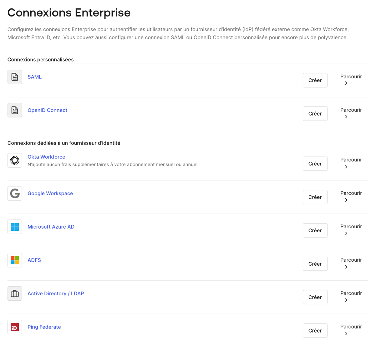 Dashboard (Tableau de bord) - Connections (Connexions) - Enterprise (Entreprise)