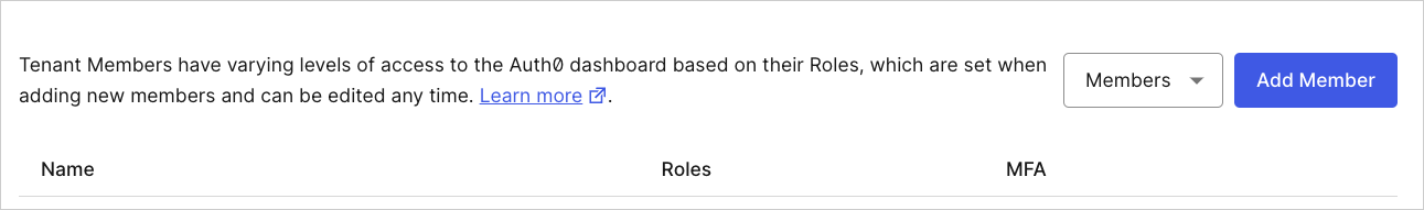 Dashboard Tenant Settings Tenant Members tab