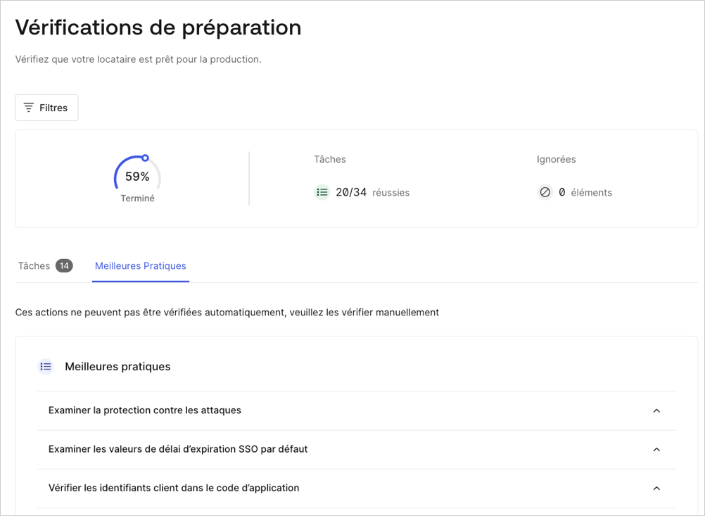 Auth0 Dashboard > Readiness Checklist
