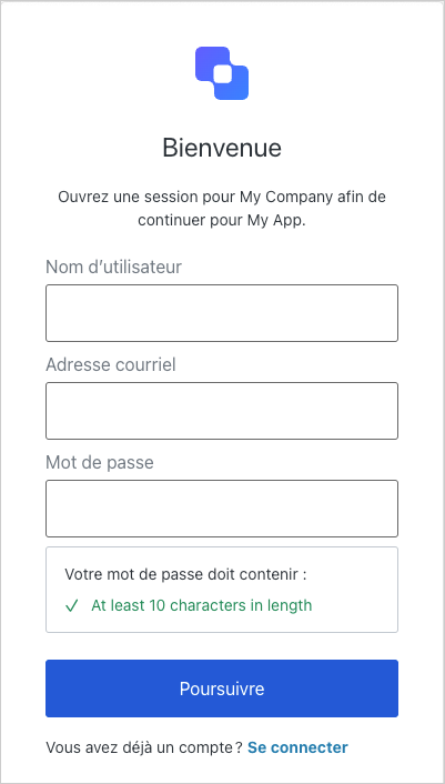 Login form with username (Formulaire de connexion avec champ « Nom d’utilisateur »)