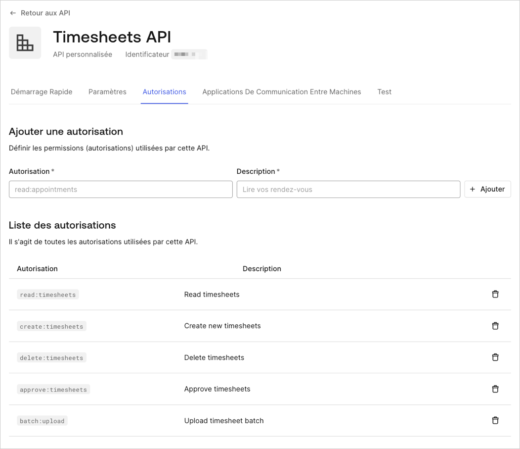 Dashboard > API > Permissions